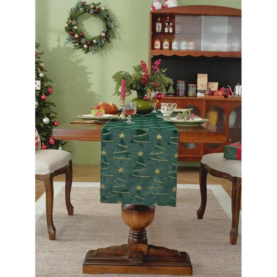 Table Runner Christmas Hijau Taplak Meja Pohon Natal Dekorasi Ruang Tamu & Makan