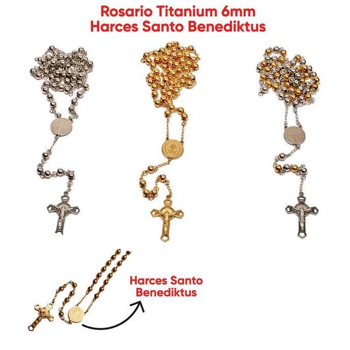 ;&;&;&;&] Rosario Titanium 6mm / Harces Santo Benediktus Kalung Titanium Rosario Kalung Salib Katoli