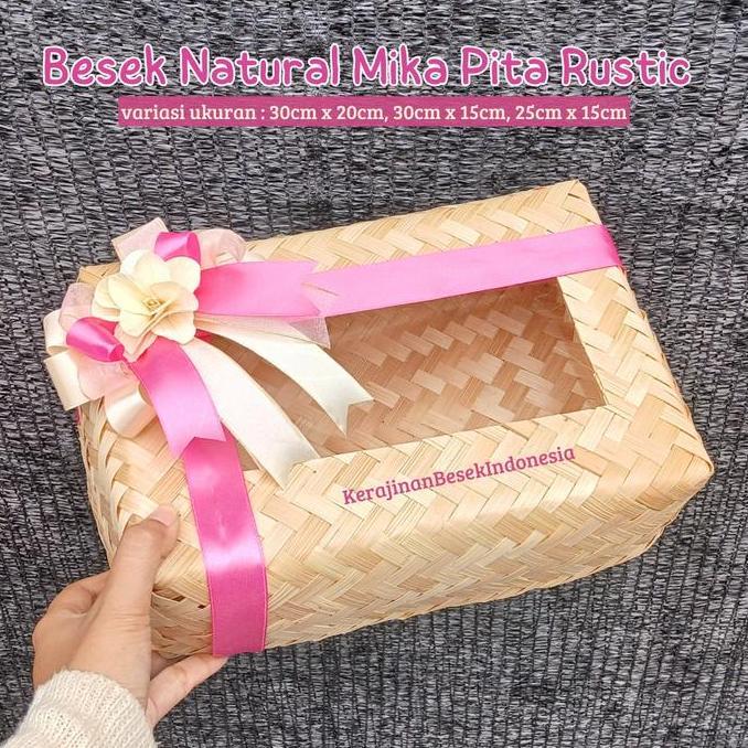 :::::::] GROSIR SEPASANG BESEK NATURAL MIKA PITA BUNGA hampers box nasi roti kerajinan bambu kotak k