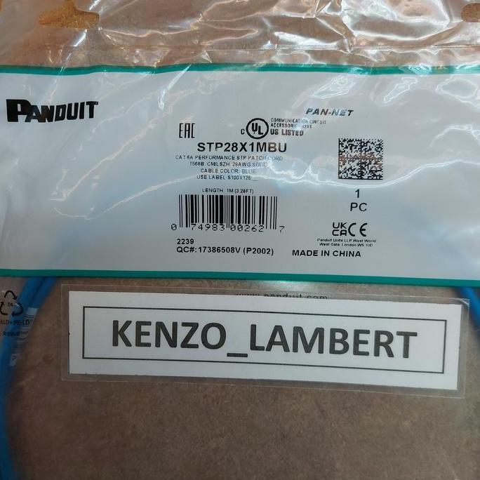 PATCH CORD PANDUIT CAT 6A STP LSZH 10GB 1 METER STP28X1MBU STP PANDUIT