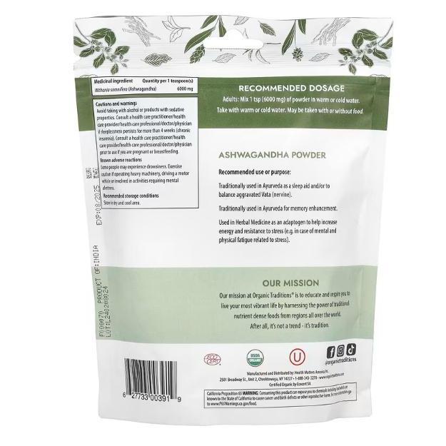 Organic Traditions Ashwagandha Root Powder  200 G Original