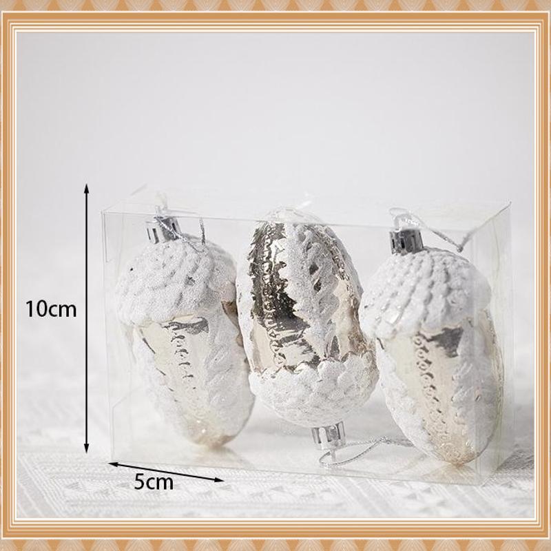 3pcs Hiasan Natal Silver Acorn Biji Pohon Ek ornamen Gantungan Pohon Natal Dekorasi Christmas Tree -