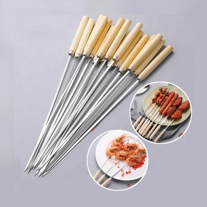 WRIGHTS Tusuk Sate Stainless Steel 50 PCS 34cm Gagang Besi Tebal Anti Lengket