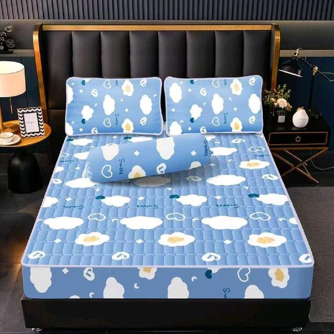 Sprei Waterproof Anti Bocor Seprei Anti Ompol Anti Basah Karet 180x200cm Free 2pcs Sarung Bantal 1 G