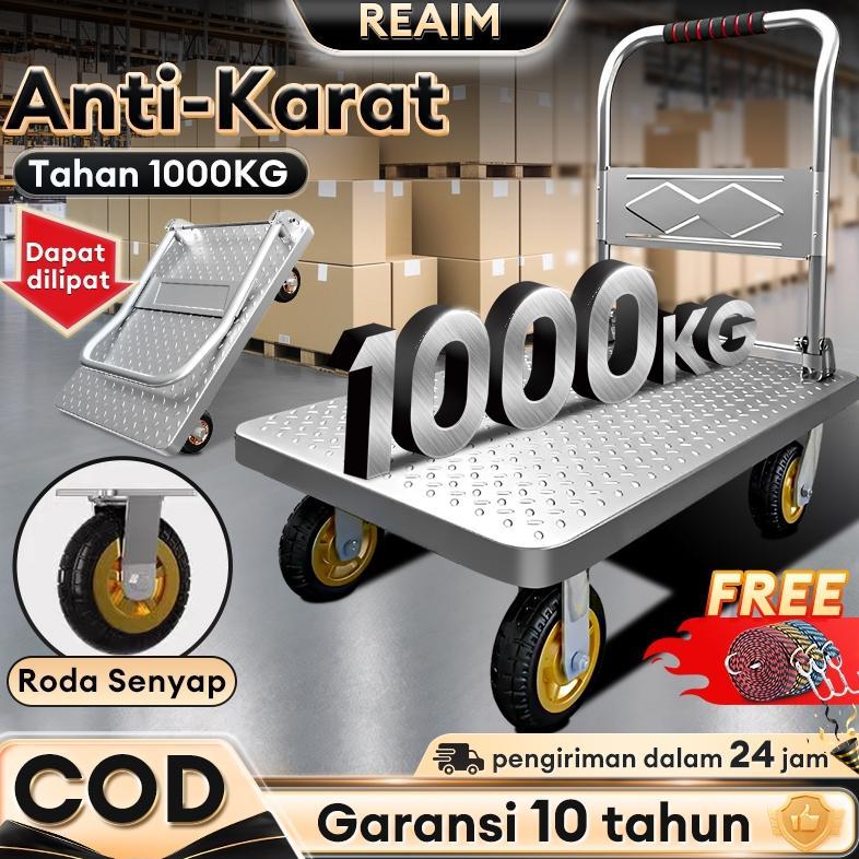 Reaim Troli Barang Lipat troli lipat portable Besi 1000 Kg Besi Troli Baja Kuat Tebal