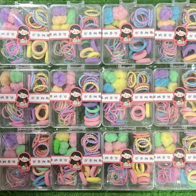 [ 6 Pouch ] Ikat Rambut Anak Kotak Mika