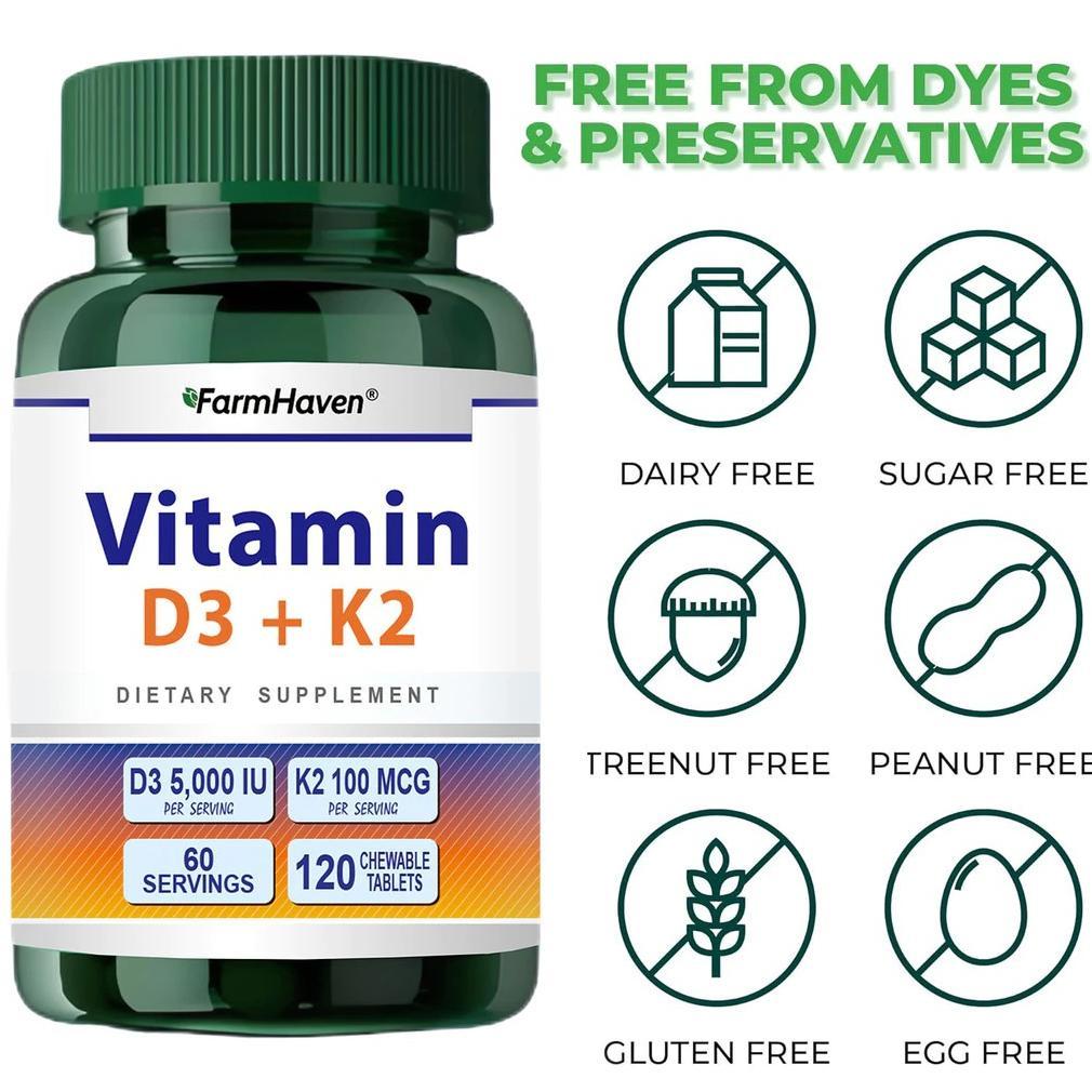 (Promo) Farmhaven Usa Vit D3 5000 Iu + K2 100Mcg - 120 Tablet Vitamin D3 5000Iu Original