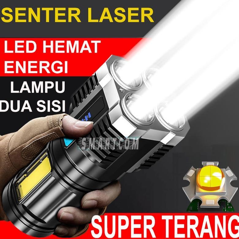 SMARTCOM - Senter LED Super Terang Jarak Jauh Senter Portable 4 LED + COB Light Super Terang