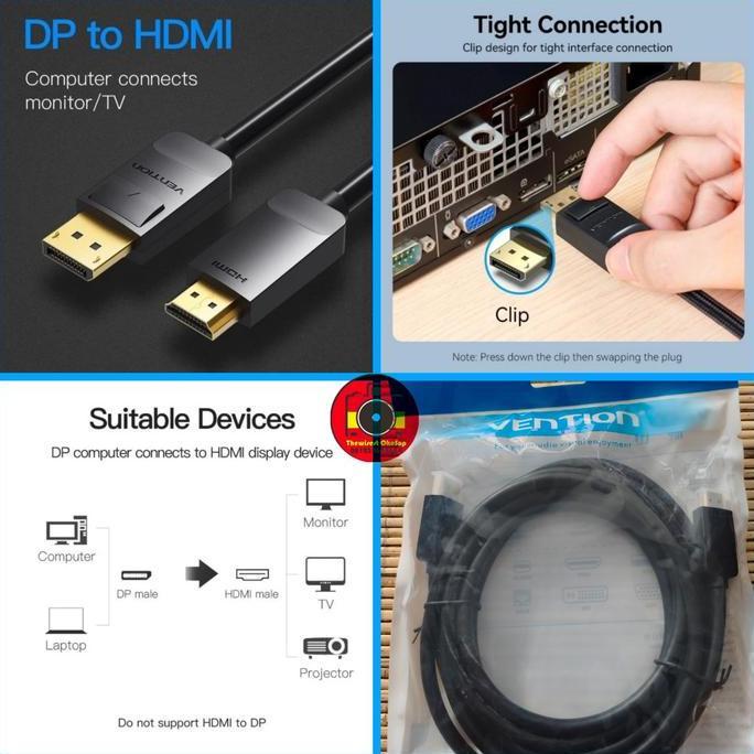 HARGA DISC - Vention HAD Kabel DP to HDMI male display port DisplayPort to HDMI