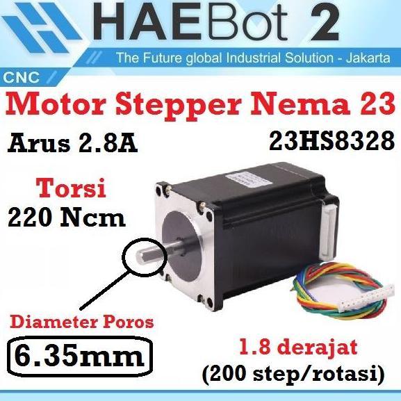 [HAEBOT] Motor Stepper Nema 23 Nema23 HS8328 220Ncm 2.2Nm 2.8A As 6.35mm CNC 2 Phase Fasa Bipolar 83