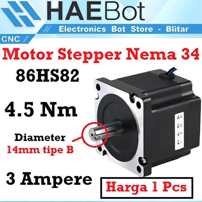 [HAEBOT] Motor Stepper Nema 34 86HS82 4.5Nm 82mm 4.5A Shaft 14mm CNC Laser Router Plasma Milling Hig