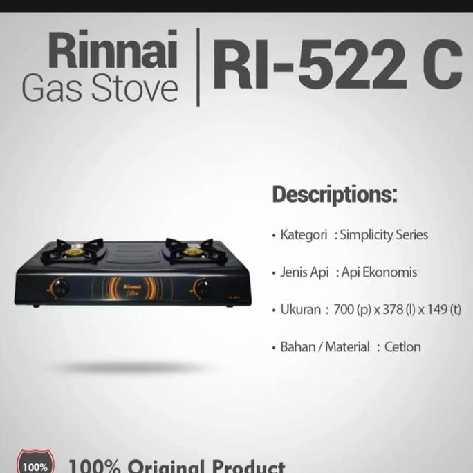 Kompor Rinnai RI- 522C 2 tungku(teflon)/kompor gas rinnai 2 tungku