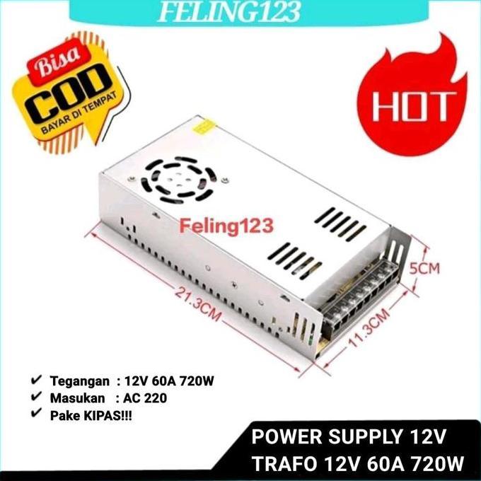 Switching Power Supply PSU 12V 60A High Quality, 12 Volt 60 Ampere Fan