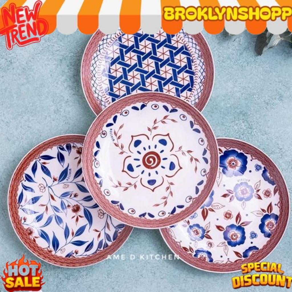 Gradeori Piring Bijian Keramik Lauk 8" Motif Rotan Coklat