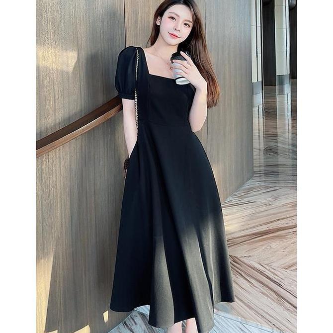 7995 white baju midi dress putih panjang natal wanita kekinian muslimah korea style import kondangan