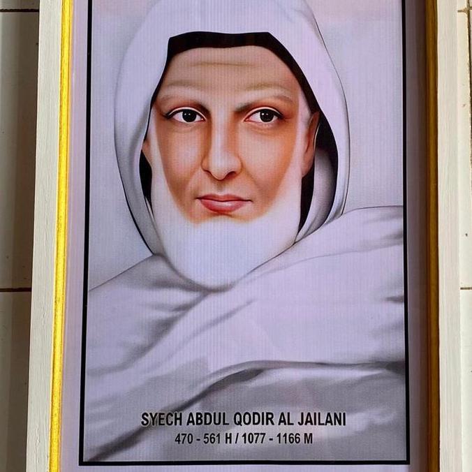 Hiasan dinding lukisan cetak gambar Syekh Abdul qodir jailani plus bingkai 65x45cm Gantungan Gold CO