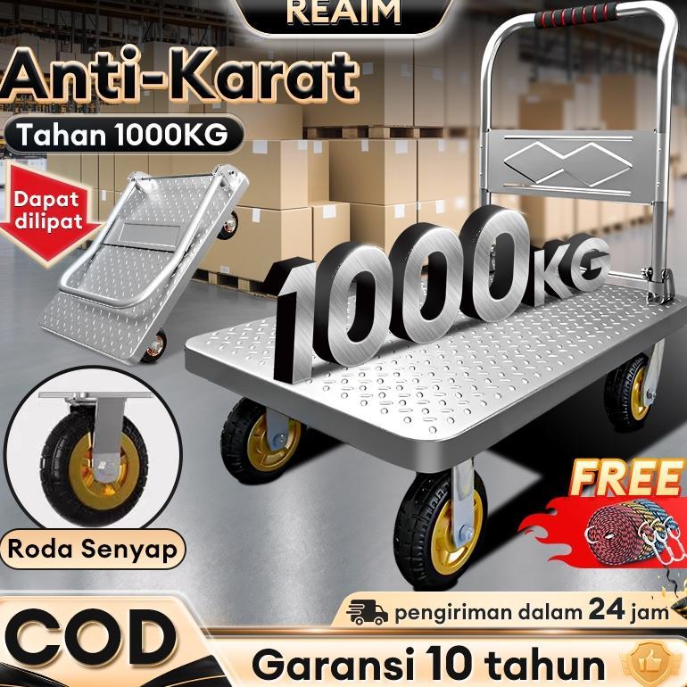 Reaim Troli Barang Lipat troli lipat portable Besi 1000 Kg Besi Troli Baja Kuat Tebal