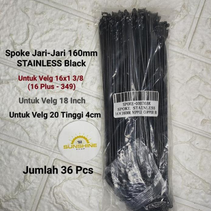 Spoke Ruji Jari 160 STAINLESS Black 160mm Rims Velg Sepeda 20 Murni Tinggi 4cm Dan 18 Dan 16 Plus Ju