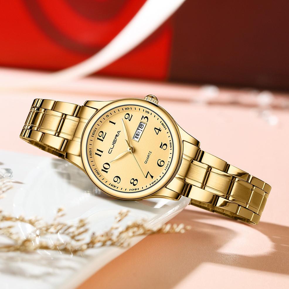 CUENA Jam Tangan Wanita Anti Air Original Cewek Kalender Bercahaya Luminous Women Watch Stainless St