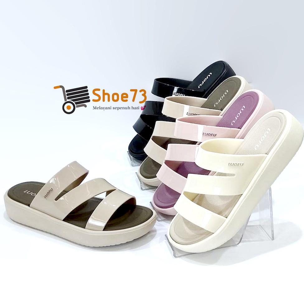 LUOFU E 7224 - BRZPLS SIZE 36-40 ORIGINAL l Sandal Wedges Karet Selop ban 2 jelly wanita l Sendal ko