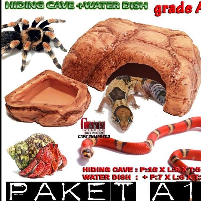 PAKET A1 GRADE HIDING CAVE WATER DISH GECKOE SULCATA TORTOIS REPTILE