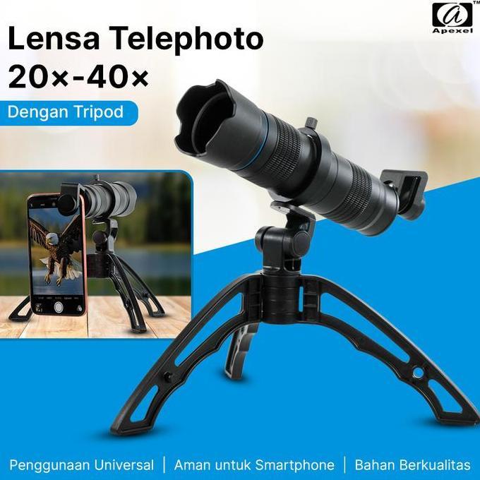BEBAS ONGKIR - Lensa Telephoto Lens 20x-40x+Tripod 17mm Hitam APL-JS2040XJJ04 APEXEL