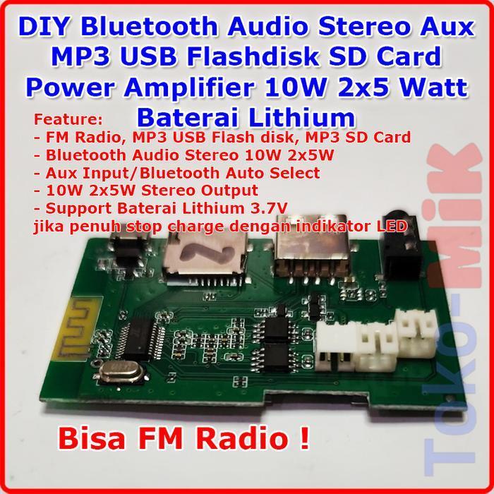 Modul DIY Bluetooth Audio Aux MP3 Player SD Card USB Flashdisk Stereo 10W 2x5W Power Amplifier Ampli