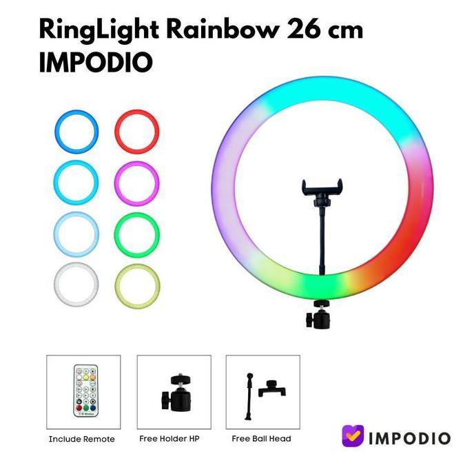 IMPODIO Ringlight RGB Rainbow 26cm / lighting cahaya lampu konten TikTok Youtuber