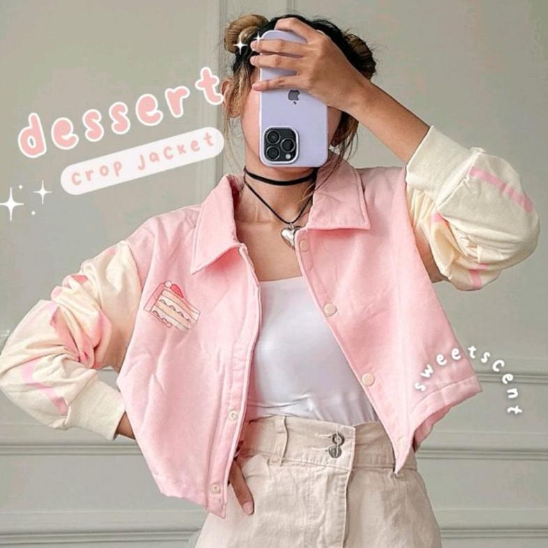 SWEATER CROP TOP WANITA CREAMY STRAWBERRY SEWEATER CROP KANCING OVERSIZE JUMBO SWEATER KERAH ATASAN 
