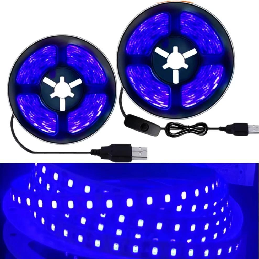 Lampu Strip LED UV Fleksibel 2835 SMD 5V Ultraviolet Hitam LED Light Strip Ungu 395-405nm Untuk Mend