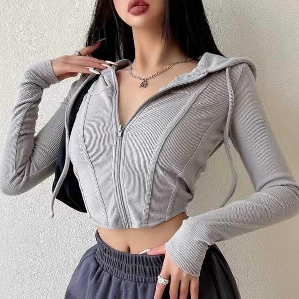 LONG SLEEVE REINA HOODIE CROP TOP ZIPPER / JAKET ZIPPER