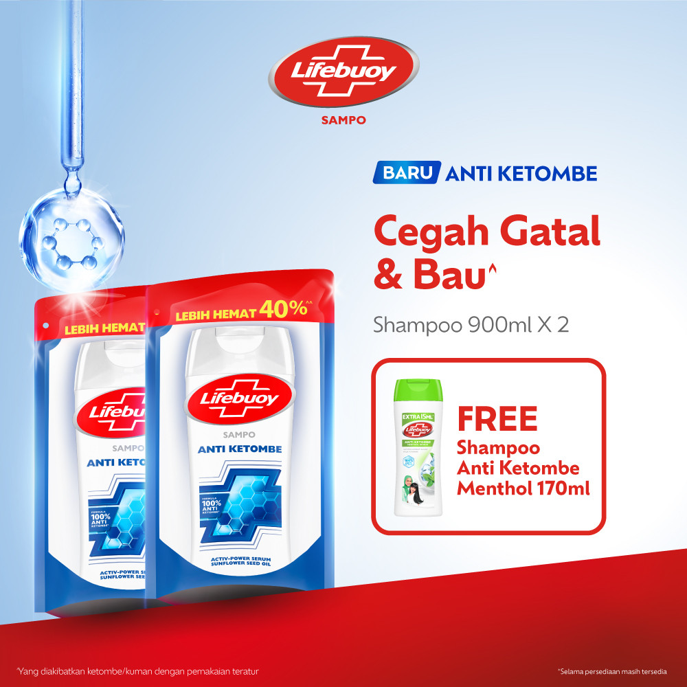 Lifebuoy Shampoo Anti Ketombe, Anti Dandruff Lawan Kuman Penyebab Ketombe - Cegah Gatal & Bau 900ml 