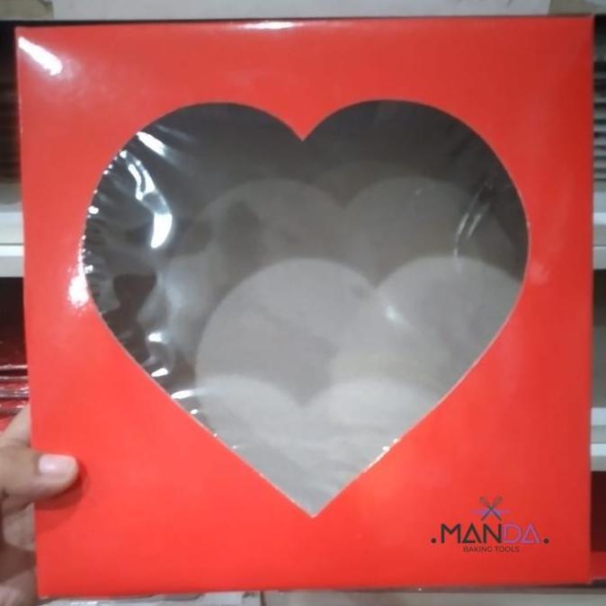 New- Kardus Dus Kotak Hantaran Kue Tart Puding Tutup Mika Motif love hati warna merah