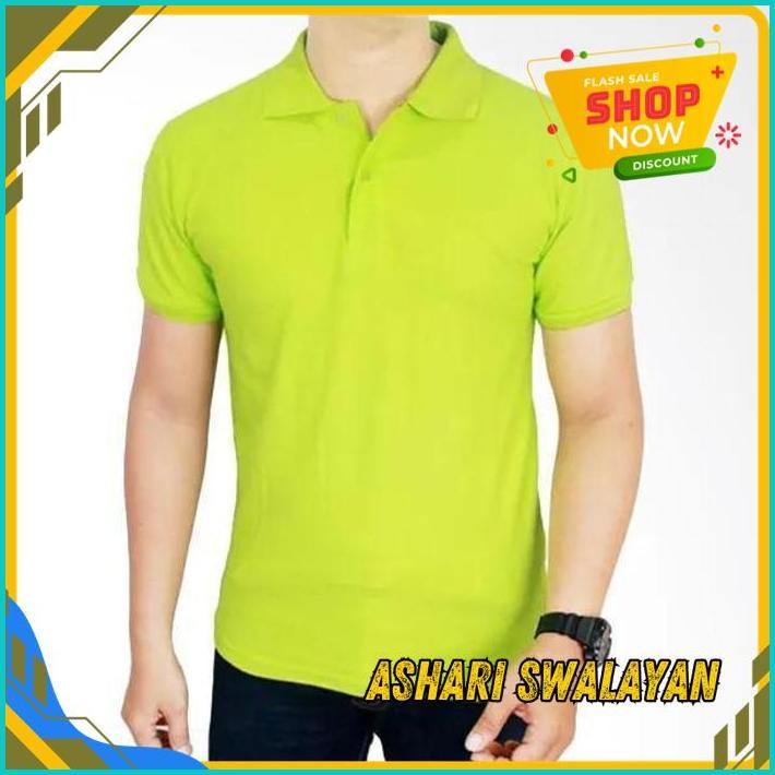 KAOS POLO SHIRT  BAJU KERAH DISTRO HIJAU STABILO BANYAK WARNA SABLON BORDIR POLOS CUSTOM COSTUM LOKA