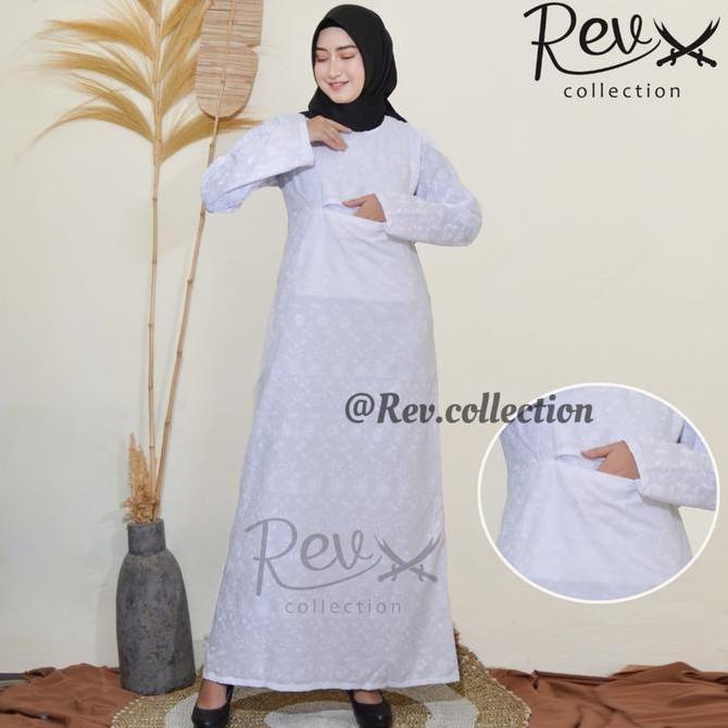 kaulaseller33 - gamis haji umroh wanita berkantong depan katun paris hitam putih bordir