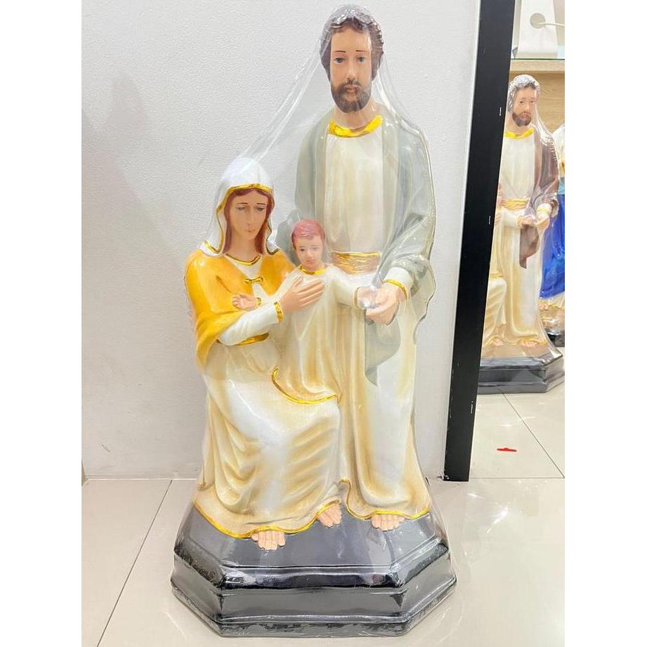 Produk Terbaik] Patung Rohani Katolik Keluarga Kudus Duduk Yesus Yosef Bunda Maria Grey Yellow Cokla