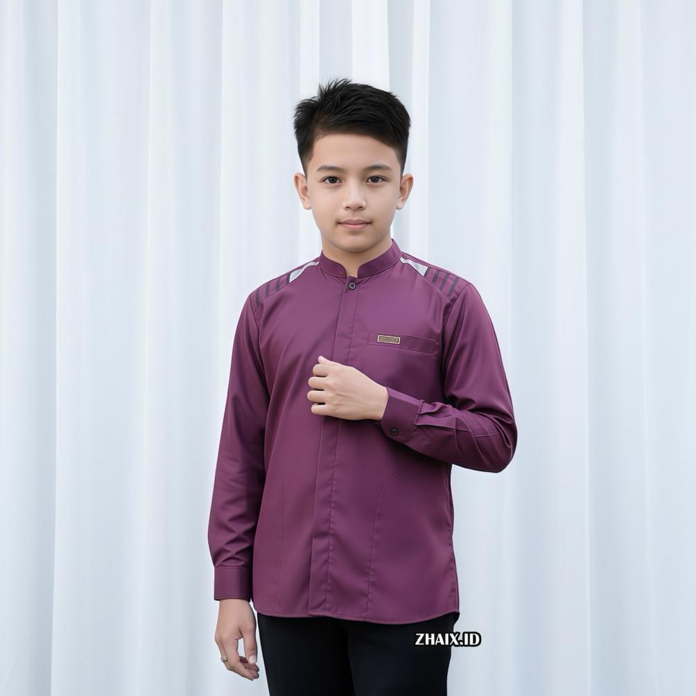 Baju Kemeja Koko Muslim Anak Laki Laki Lengan Panjang Bahan Katun Motif Polos Al Qorni
