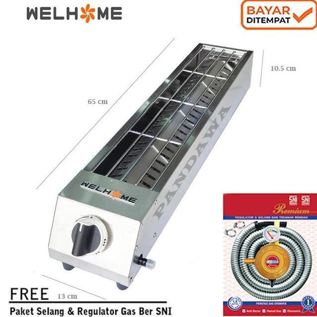 Welhome Kompor Gas Griller Panggangan 65 Cm Stainless Steel Paket Regulator Mesin Panggangan Multifu