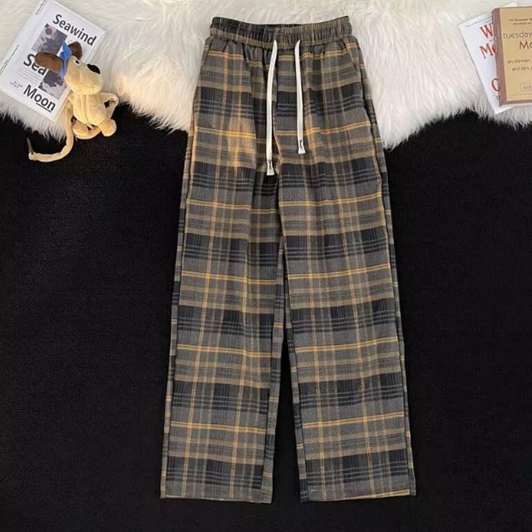 Sale Celana Kotak-Kotak Pria Celana Pria Panjang Baggy Korean Style Straight Loose Kulot Motif Kotak