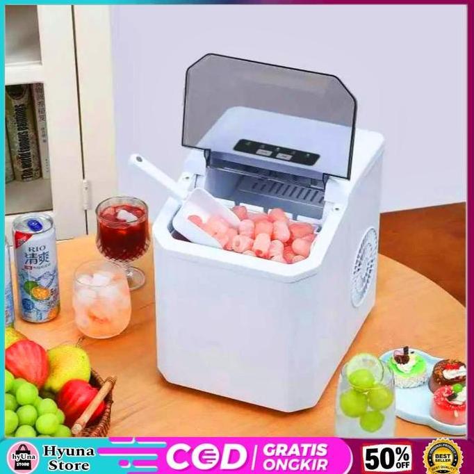 Mesin Es Batu Kristal Otomatis Pembuat Es Mini Portable Ice Maker 12kg 150W Putih Kitchenware