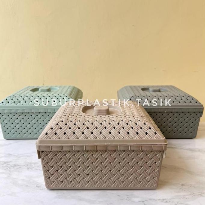 [6 pcs] Wakul Anyam Kotak Dengan Tutup | Wadah Berkat Hajatan Souvenir Besek Plastik Hampers Murah