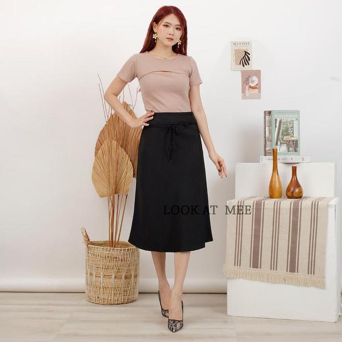 Rok Kerja 7/8 Rok Kantor Pendek Rok A Line Rok Pendek Wanita Premium Formal Nyaman Tebal Mewah Hitam