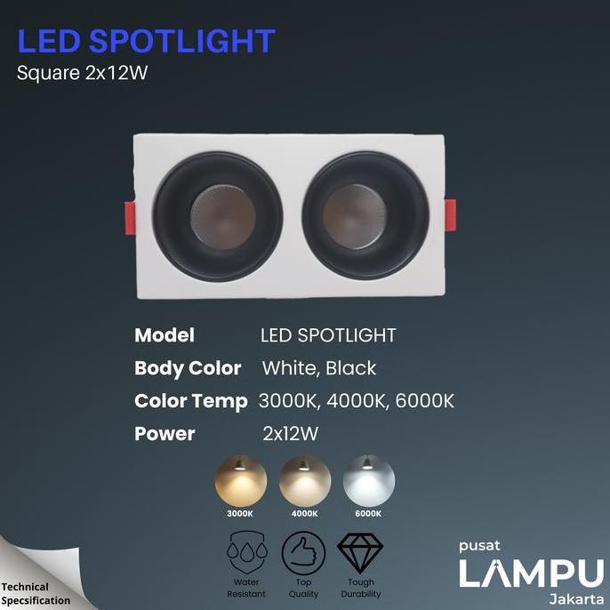 Spotlight Inbow Square Full Black 2x12watt LED