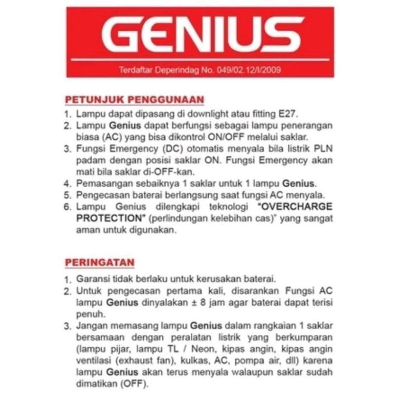 Lampu LED Hannochs Genius 15 Watt AC DC Emergency Lamp Lampu emergency