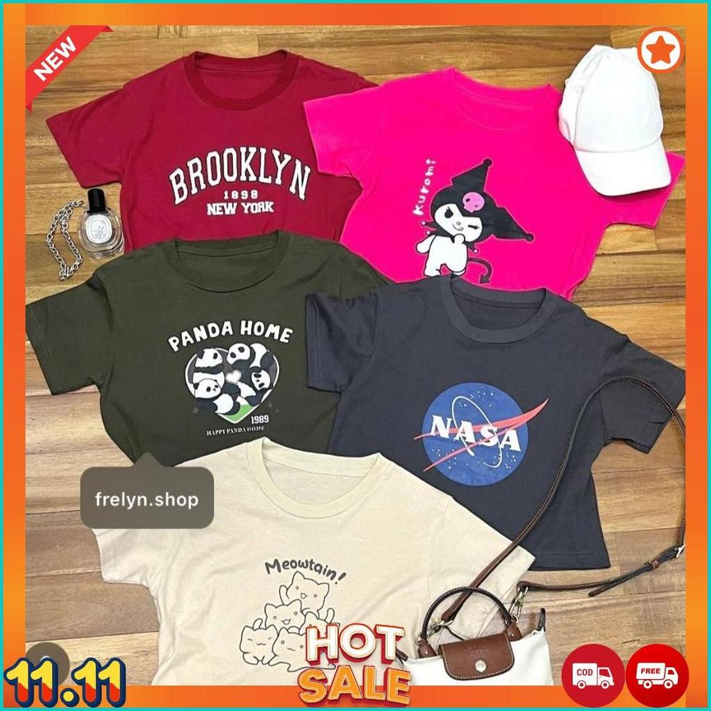 Frelyn Shop - Crop Top Motif | Baju Kaos Tumblr Crop Tee Tshirt Kaos Korea Fashion Wanita Army Maroo