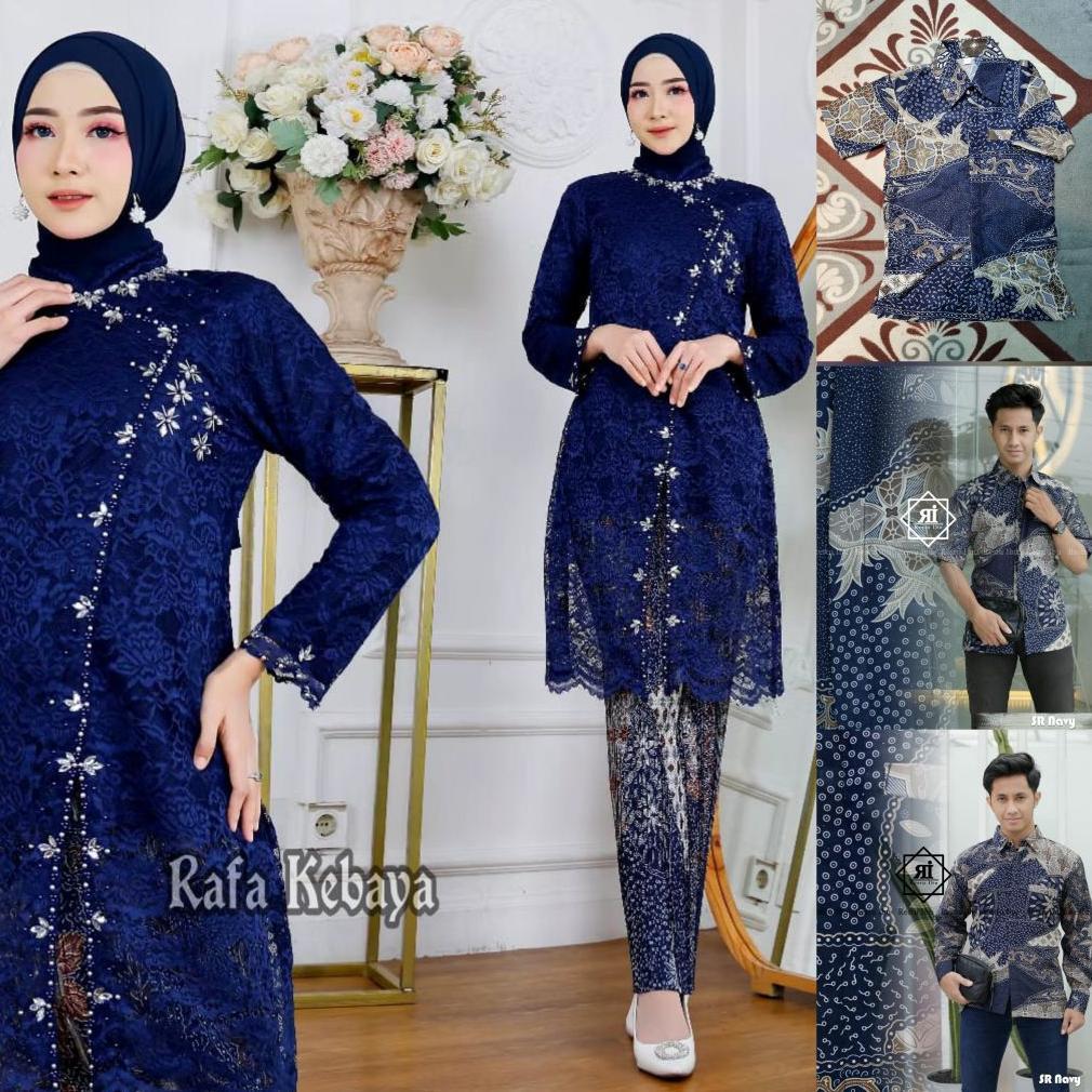 Couple Kebaya Brokat Navy Janggan/ Couple Kebaya Modern/ Baju Batik Couple