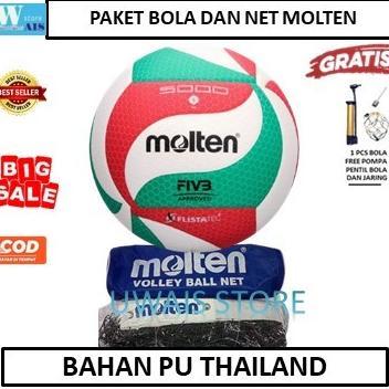 Bola Volly/voli Molten Original dan Net Volly molten - bola siap main - net ada sling baja - bola li