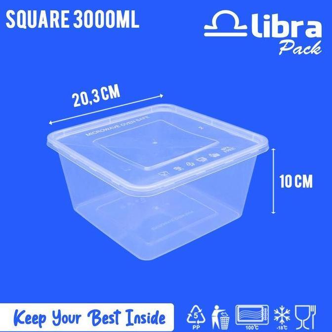 25 Pcs Thinwall Square 3000Ml (Kotak Makan Plastik / Thinwall / Kotak Plastik)