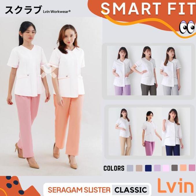 NEW BAJU SERAGAM SUSTER LVIN NEW CLASSIC PUTIH  / SERAGAM SUSTER LENGAN PENDEK  / SERAGAM KLINIK OKA