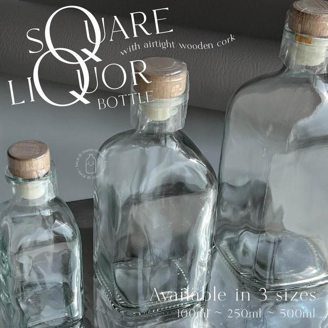 New- Botol kaca liquor square bottle - botol kaca liquor kotak- tutup cork